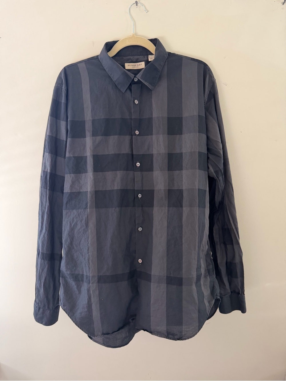 Burberry Men’s Charcoal Gray Plaid Button-Down Shirt
